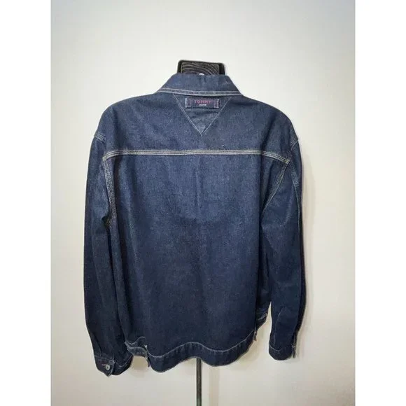 Tommy Hilfiger Jean Jacket Mens 2 XL XXL Blue Biker Dark Denim Trucker